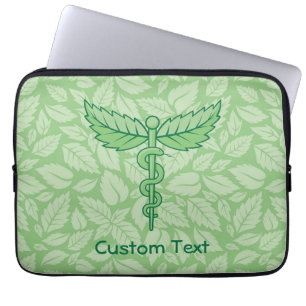 Caduceus with Leaves Background Laptop Sleeve