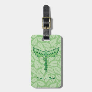 Caduceus with Leaves Background Luggage Tag