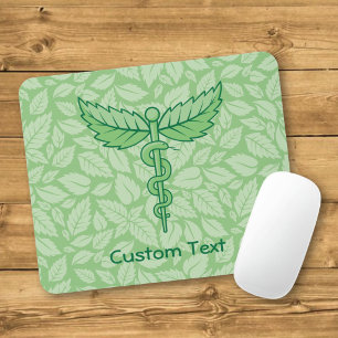 Caduceus with Leaves Background Mouse Pad