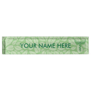 Caduceus with Leaves Background Name Plate