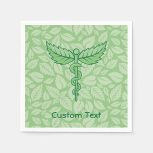 Caduceus with Leaves Background Napkins