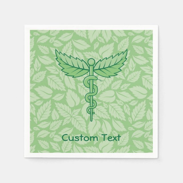 Caduceus with Leaves Background Napkins (Front)