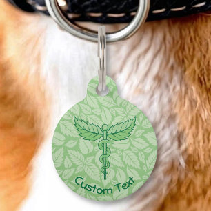 Caduceus with Leaves Background Pet ID Tag