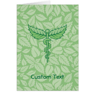 Caduceus with Leaves Background Postcard