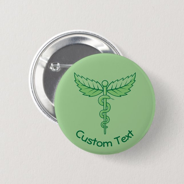 Caduceus with Leaves Button (Front & Back)