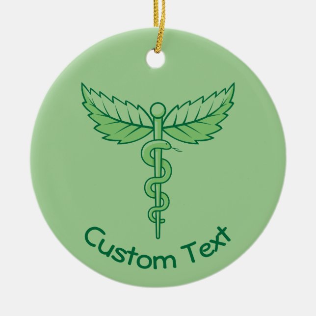 Caduceus with Leaves Ceramic Ornament (Front)