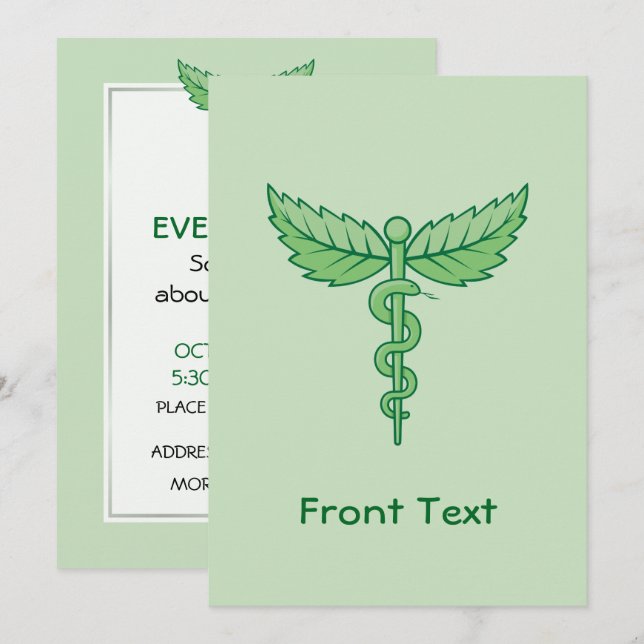Caduceus with leaves invitation (Front/Back)