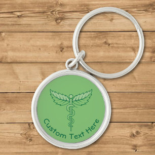 Caduceus with Leaves Key Ring