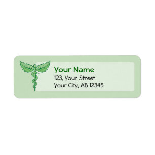 Caduceus with leaves return address label