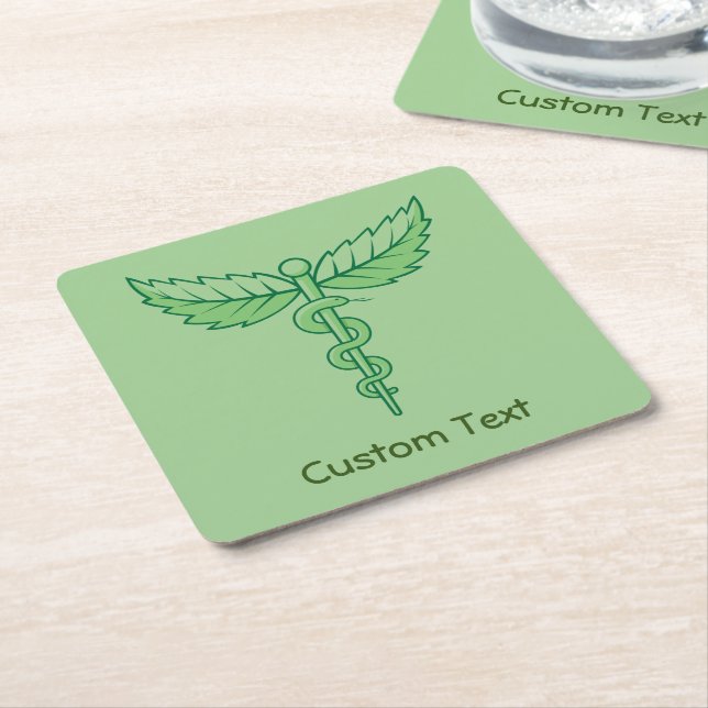 Caduceus with Leaves Square Paper Coaster (Angled)