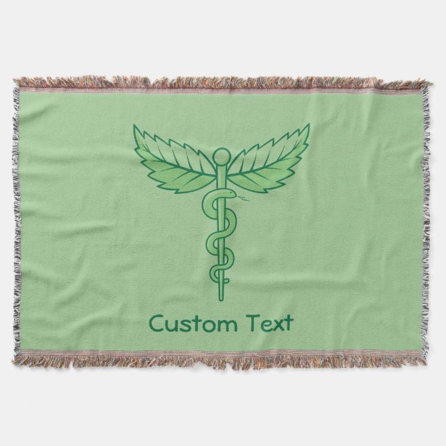 Caduceus with Leaves Throw Blanket (Front)
