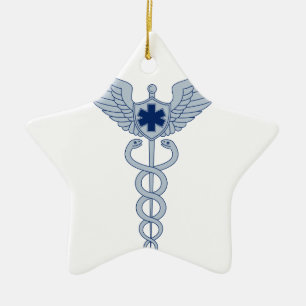 Caduceus With Pilot Wings EMT Star Icon Ceramic Ornament