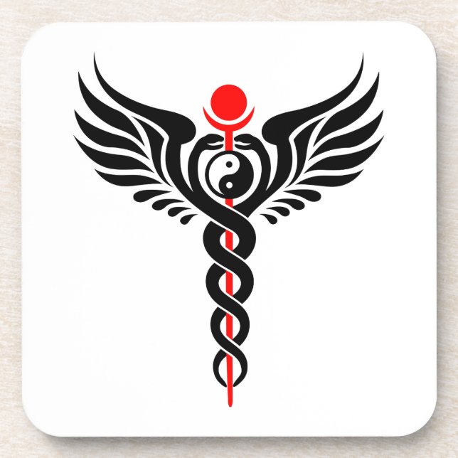 Caduceus – Yin Yang – Winged Serpent – Hermetic Coaster (Front)
