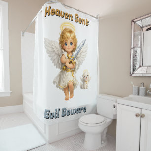 Cael and Halo Heaven Sent Evil Beware Shower Curtain