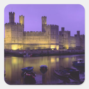 Caernarfon Castle, at Night, Gwynedd, Wales Square Sticker