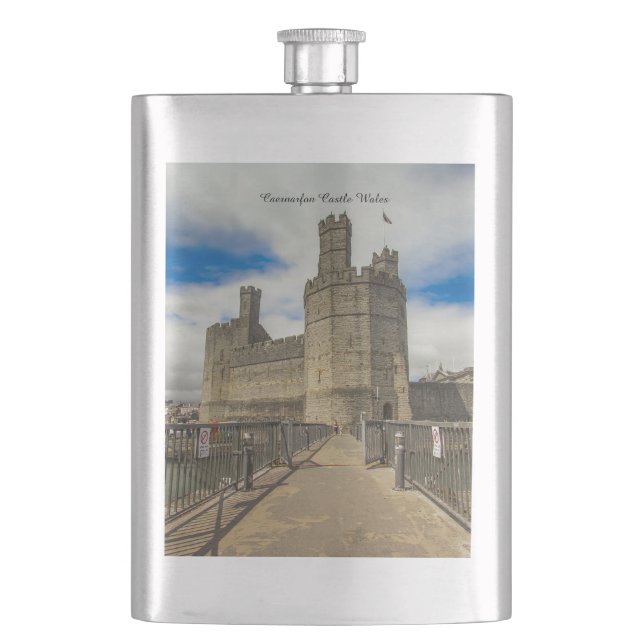 Caernarfon Castle Wales. Hip Flask (Front)