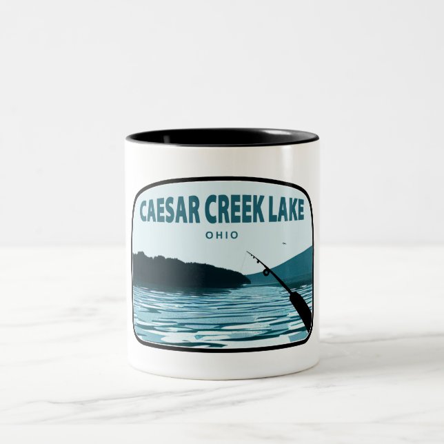 Caesar Creek Lake Ohio Fishing Rod Two-Tone Coffee Mug (Center)