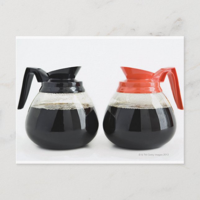 Caf. and Decaf. Coffee Pots on White. Postcard (Front)