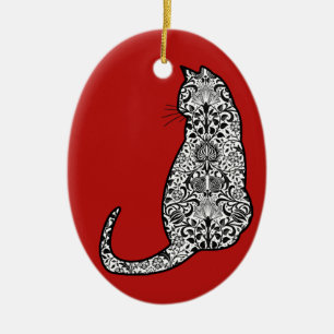 Caf in a Black and White Art Nouveau Pattern Ceramic Ornament