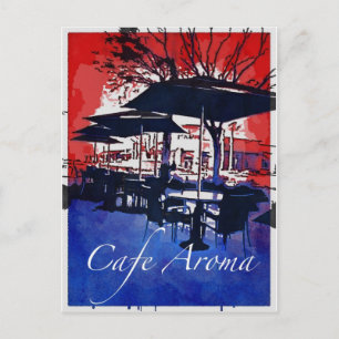 Cafe Aroma Sidewalk Cafe Red Blue Pop Art Design Postcard