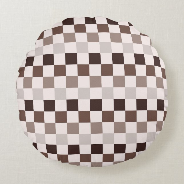Cafe Au Lait checkerboard pattern Round Cushion (Front)