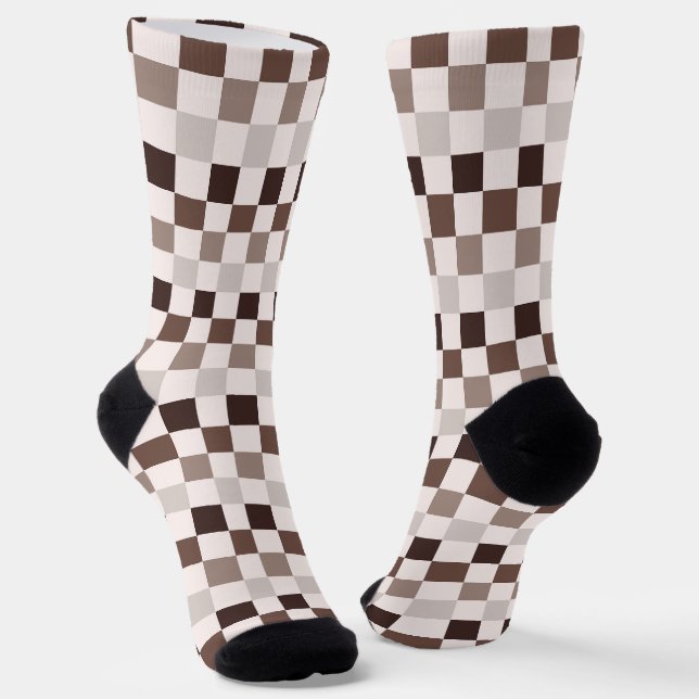Cafe Au Lait checkerboard pattern Socks (Angled)