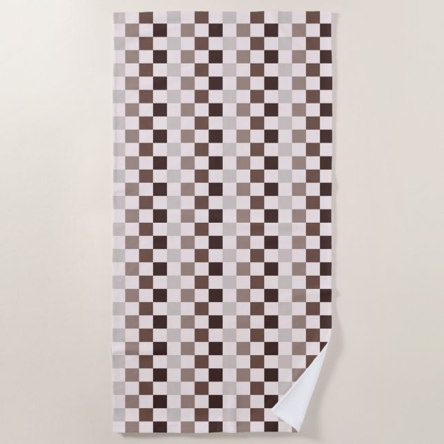 Cafe Au Lait chequerboard pattern Beach Towel (Front)