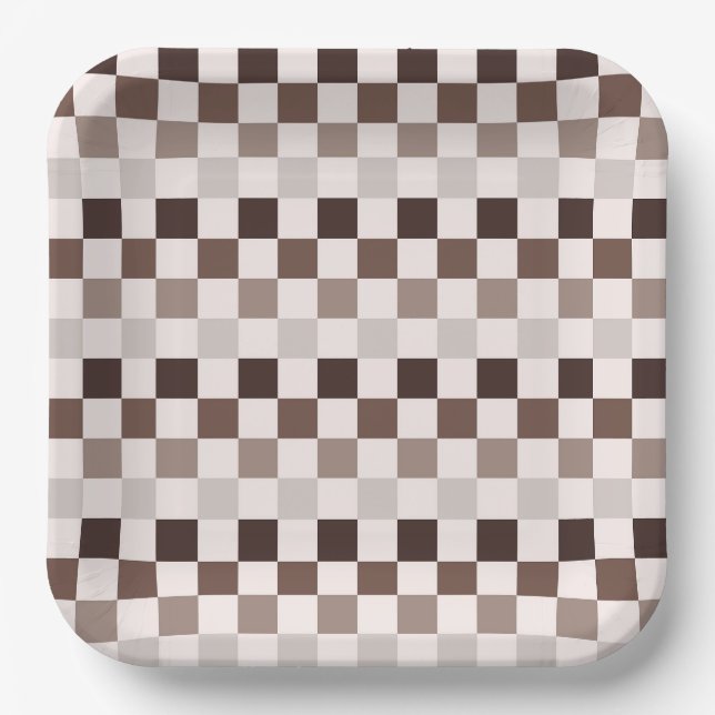 Cafe Au Lait chequerboard pattern Paper Plate (Front)