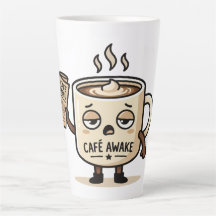 Café Awake Cute Sleepy Coffee Mascot Illustration
