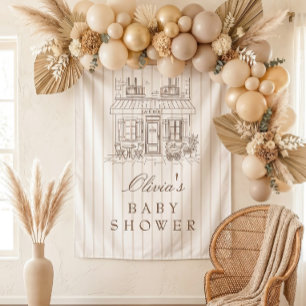 Café Bébé Baby Shower Backdrop Coffee Neutral Tapestry