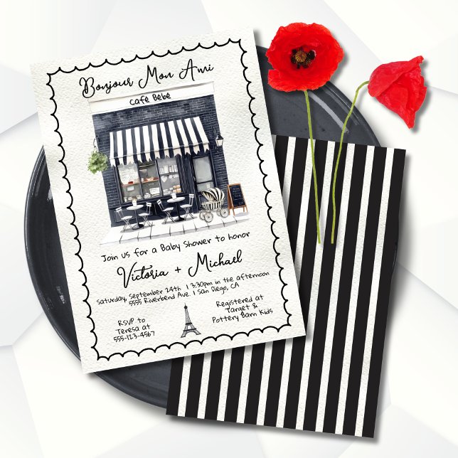 Cafe Bebe Baby Shower Paris France Store front Invitation (Creator Uploaded)