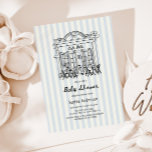Cafe Bebe Blue Stripes Baby Shower Invitation<br><div class="desc">Cute whimsical hand drawn 'Cafe Bebe' French cafe inspired baby shower invite with a soft blue striped background and a hand drawn illustration of a cafe in Paris.</div>
