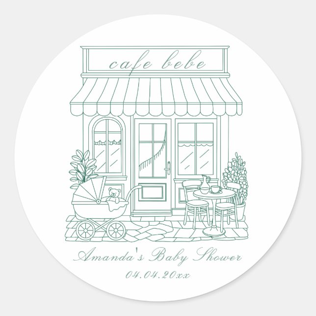 Cafe Bebe Bonjour Baby Shower Classic Round Sticker (Front)