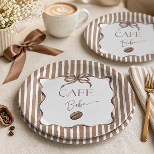 Cafe Bebe Brown Bow Coffee Baby Shower Paper Plate