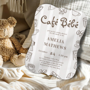 Cafe Bebe Brown Stripe Baby Shower Invitation