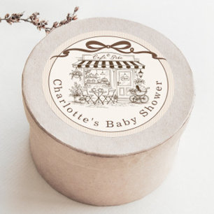 Cafe Bebe Brown Stripes Parisian theme Baby Shower Classic Round Sticker