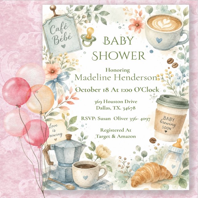 Cafe Bebe Coffee Baby Shower Invitation (Creator Uploaded)