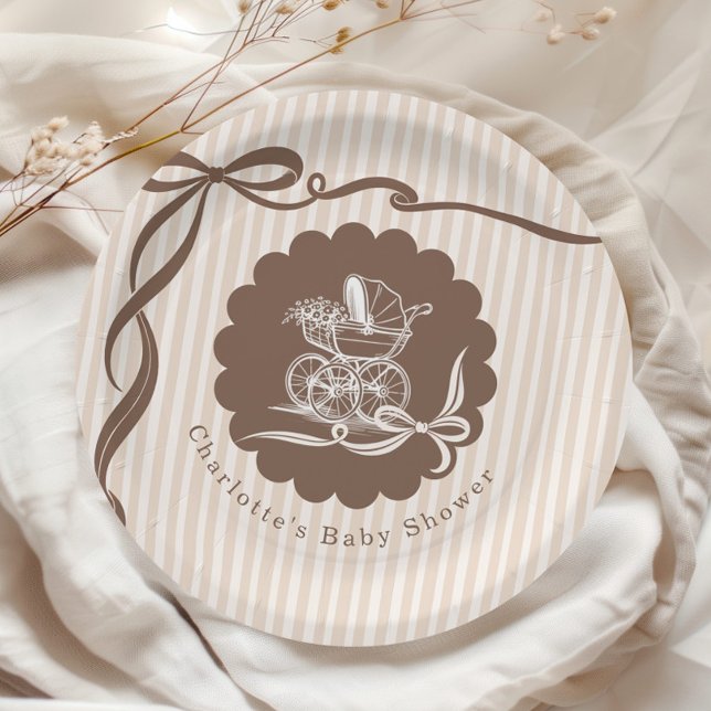 Cafe Bebe Coffee Bow Baby Stroller Baby Shower Paper Plate (Creator Uploaded)