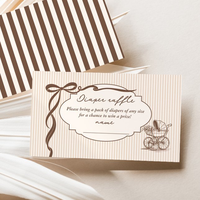 Cafe Bebe Diaper raffle Stripes Brown Baby shower Enclosure Card (Creator Uploaded)