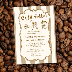Cafe Bebe French Coffee Shop Cute Bow Baby Shower Invitation
