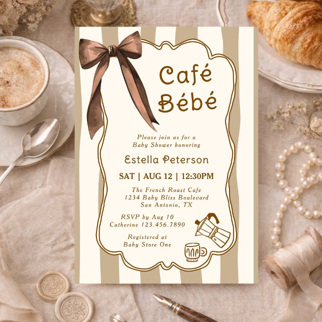 Cafe Bebe French Coffee Shop Themed Baby Shower Invitation (Creator Uploaded)