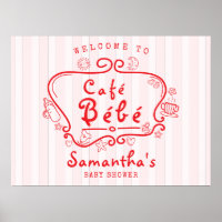 Café Bébé French Modern Pink Red Girl Baby Shower