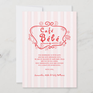 Café Bébé French Modern Pink Red Girl Baby Shower Thank You Card