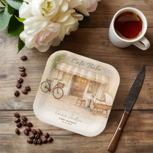 Cafe Bebe Gender Neutral Elegant Brown Baby Shower Paper Plate