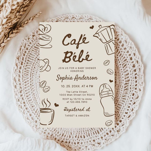 Cafe Bebe Hand Drawn Coffee Baby Shower Invitation (Creator Uploaded)