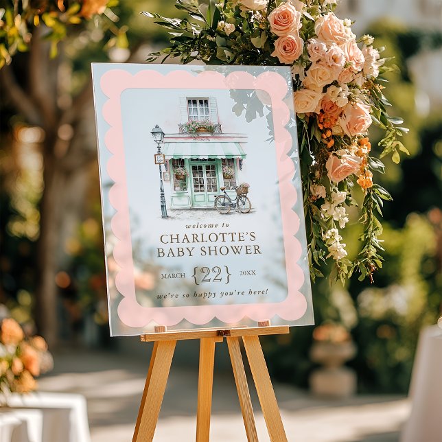 Café Bébé Paris Themed Baby Shower Welcome Acrylic Sign (Café Bébé Paris Themed Baby Shower Welcome Acrylic Sign)