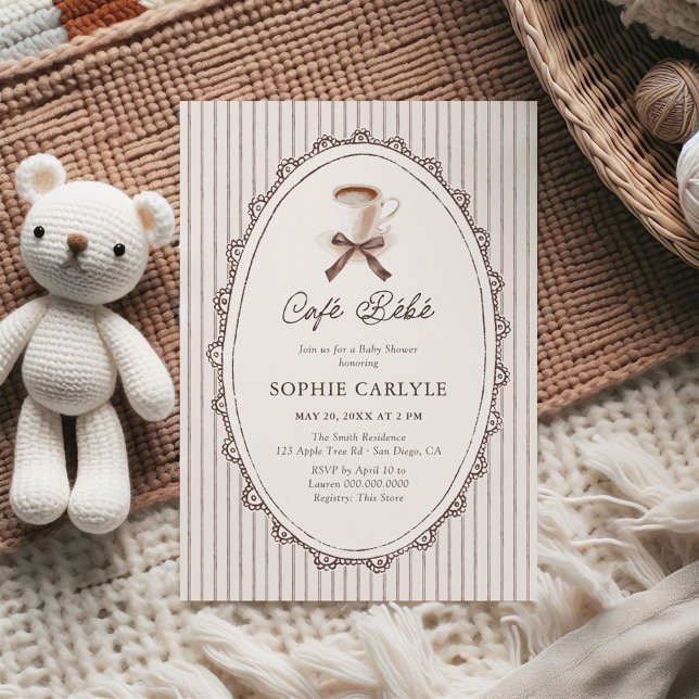 Cafe Bebe Vintage Stripes Coffee Baby Shower Invitation (Creator Uploaded)