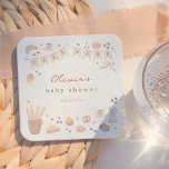 Cafe Bebe Watercolor Bakery Baby Shower Square Paper Coaster<br><div class="desc">Baby shower coasters to match our Cafe Bebe Baby Shower collection. This French bakery-themed coaster features a hand-painted frame of sweet treats, bread, and coffee. The illustrations include croissants, pan au chocolat, cinnamon rolls, pies, cake, cupcakes, baguettes, cherries, bows, coffee beans, and more. Ideal for a baby is brewing, Parisian...</div>