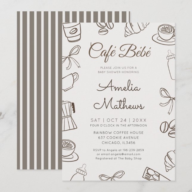 Cafe Bebe Whimsical Coffee & Bow Baby Shower  Invitation (Front/Back)