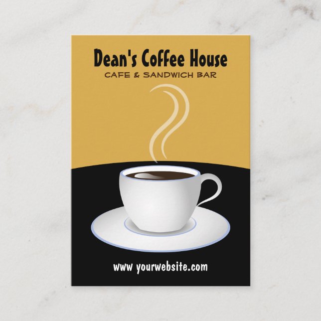 Cafe Black and Beige Coffee Shop Vertical Large Business Card (Front)